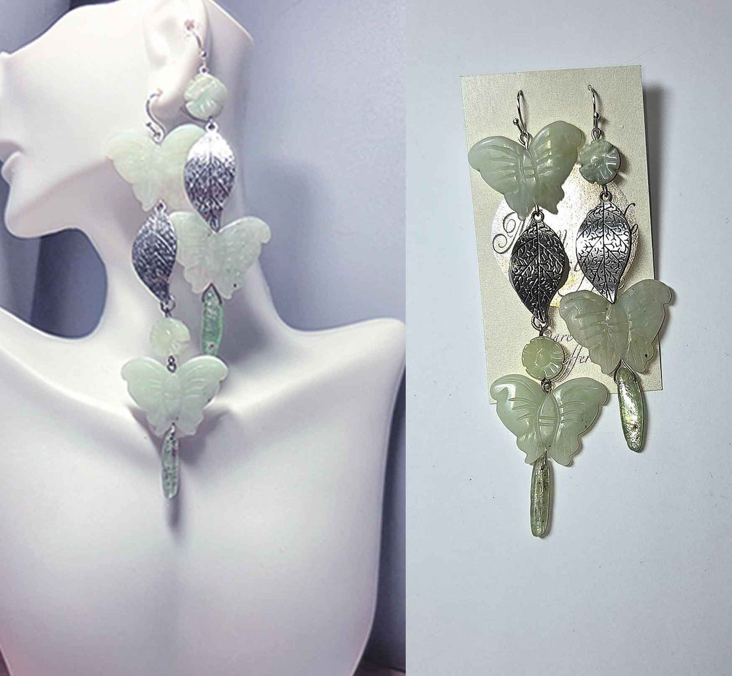 Jade butterfly earrings with green kyanite
