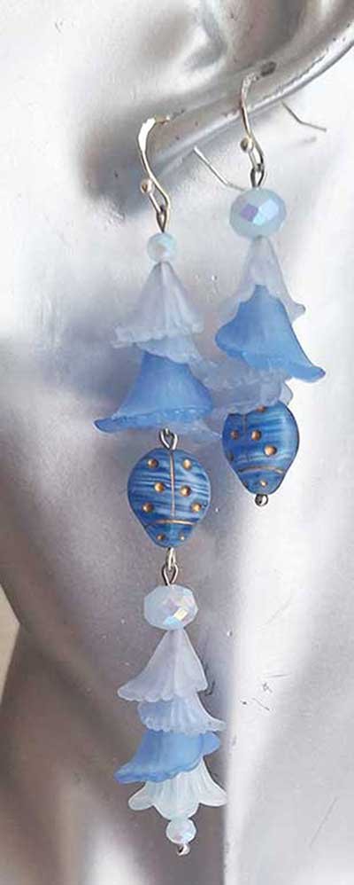 Glass Ladybug with Blue Lucite Trumpet Flower beads